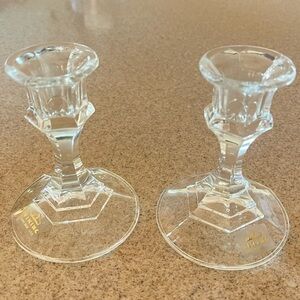 Viking glass candle stick holders (2) set